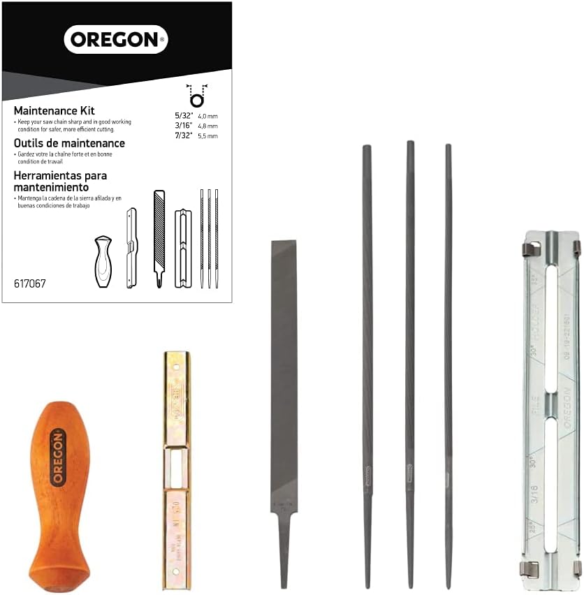 Universal Chainsaw Field 7pc Sharpening Kit - Includes 5/32", 3/16", and 7/32" Round Files, 6" Flat File, Handle, Filing Guide, and Travel Pouch (617067) | Includes 5/32", 3/16", 7/32" Round Files, Flat File, Handle, Filing Guide and Travel Pouch