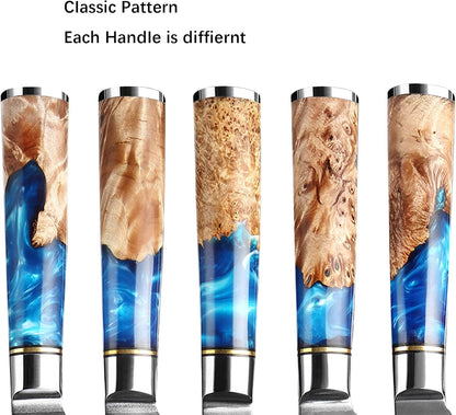 5 Inch Kitchen Utility Knife, Damascus Paring Knife Japanese VG10 Steel | 66-Layers Damascus Fruit Knife, Ultra Sharp Blade, Ergonomic Blue Resin Handle, Unique Gift for Men Women Cooking Enthusiasts