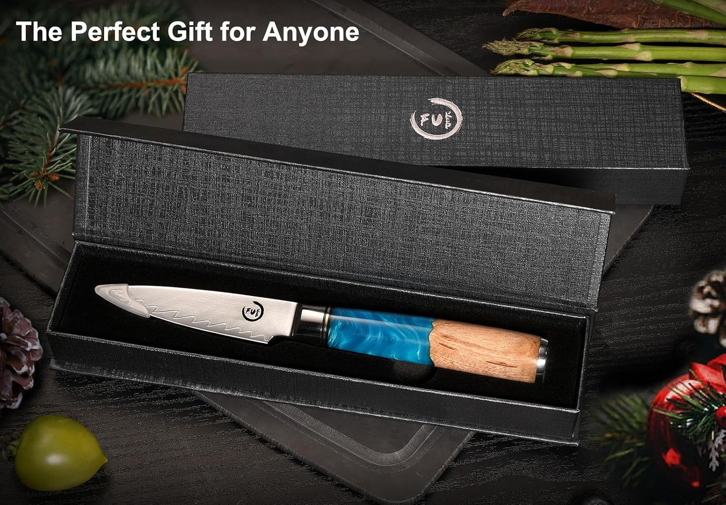 5 Inch Kitchen Utility Knife, Damascus Paring Knife Japanese VG10 Steel | 66-Layers Damascus Fruit Knife, Ultra Sharp Blade, Ergonomic Blue Resin Handle, Unique Gift for Men Women Cooking Enthusiasts