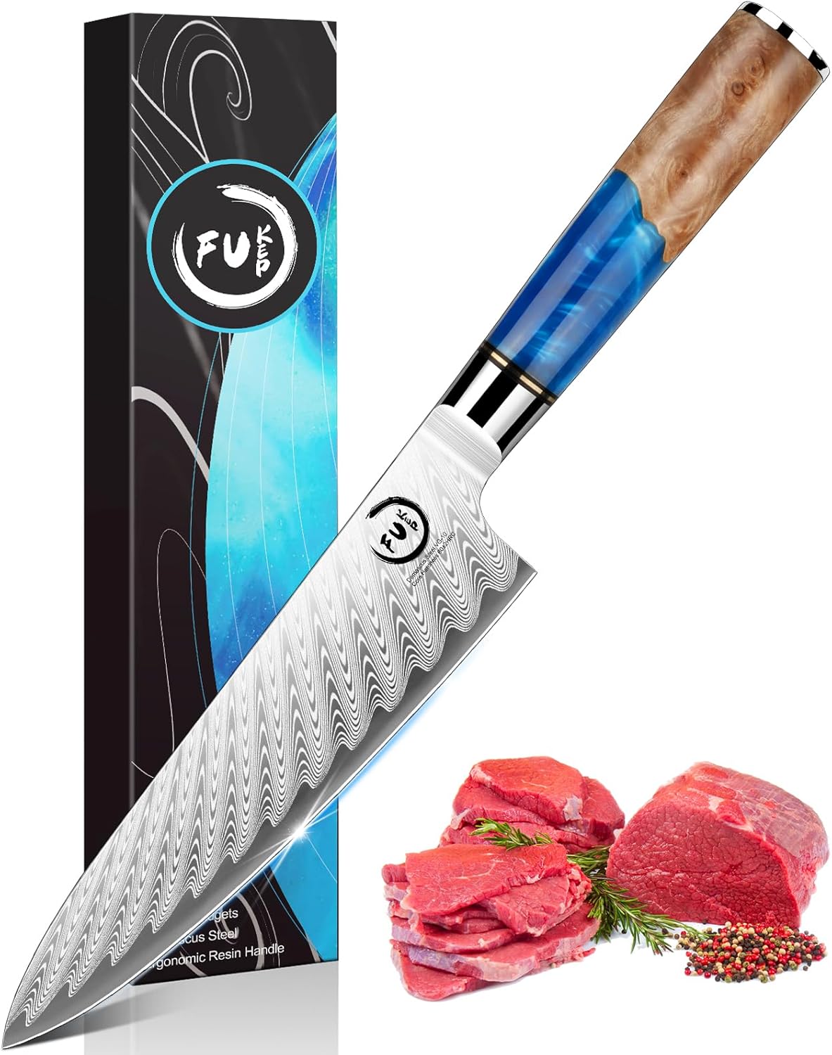 5 Inch Kitchen Utility Knife, Damascus Paring Knife Japanese VG10 Steel | 66-Layers Damascus Fruit Knife, Ultra Sharp Blade, Ergonomic Blue Resin Handle, Unique Gift for Men Women Cooking Enthusiasts