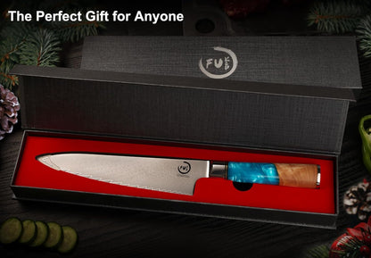 5 Inch Kitchen Utility Knife, Damascus Paring Knife Japanese VG10 Steel | 66-Layers Damascus Fruit Knife, Ultra Sharp Blade, Ergonomic Blue Resin Handle, Unique Gift for Men Women Cooking Enthusiasts
