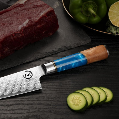 5 Inch Kitchen Utility Knife, Damascus Paring Knife Japanese VG10 Steel | 66-Layers Damascus Fruit Knife, Ultra Sharp Blade, Ergonomic Blue Resin Handle, Unique Gift for Men Women Cooking Enthusiasts
