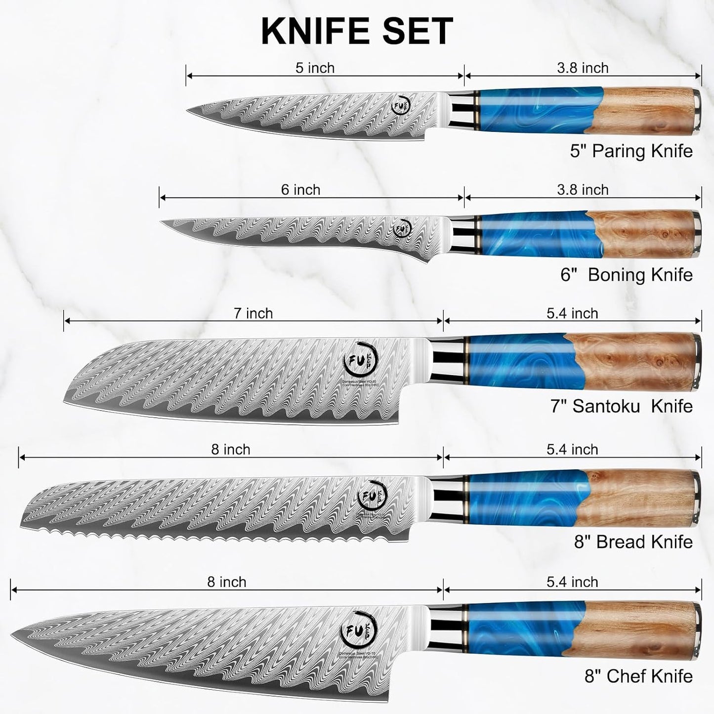 5 Inch Kitchen Utility Knife, Damascus Paring Knife Japanese VG10 Steel | 66-Layers Damascus Fruit Knife, Ultra Sharp Blade, Ergonomic Blue Resin Handle, Unique Gift for Men Women Cooking Enthusiasts