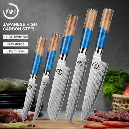 5 Inch Kitchen Utility Knife, Damascus Paring Knife Japanese VG10 Steel | 66-Layers Damascus Fruit Knife, Ultra Sharp Blade, Ergonomic Blue Resin Handle, Unique Gift for Men Women Cooking Enthusiasts