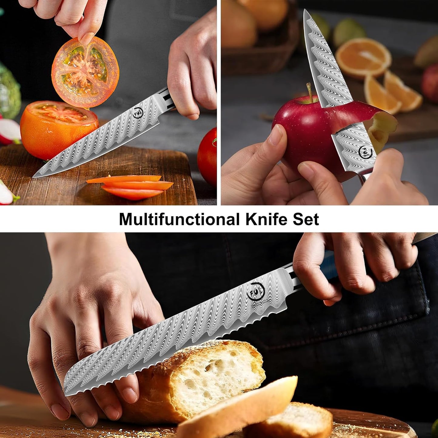 5 Inch Kitchen Utility Knife, Damascus Paring Knife Japanese VG10 Steel | 66-Layers Damascus Fruit Knife, Ultra Sharp Blade, Ergonomic Blue Resin Handle, Unique Gift for Men Women Cooking Enthusiasts