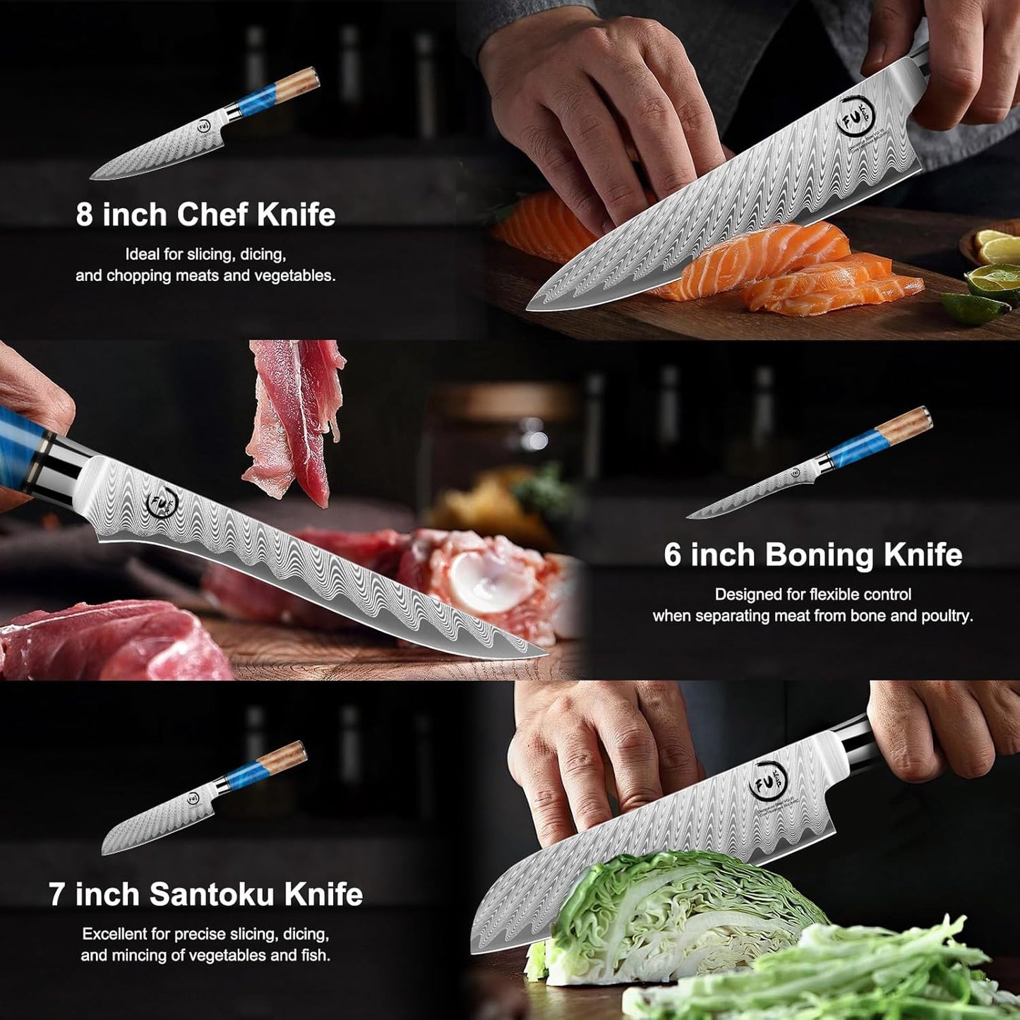 5 Inch Kitchen Utility Knife, Damascus Paring Knife Japanese VG10 Steel | 66-Layers Damascus Fruit Knife, Ultra Sharp Blade, Ergonomic Blue Resin Handle, Unique Gift for Men Women Cooking Enthusiasts