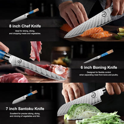 5 Inch Kitchen Utility Knife, Damascus Paring Knife Japanese VG10 Steel | 66-Layers Damascus Fruit Knife, Ultra Sharp Blade, Ergonomic Blue Resin Handle, Unique Gift for Men Women Cooking Enthusiasts