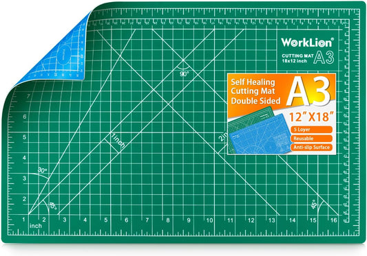 12" x 18" Art Self Healing PVC Cutting Mat, Double Sided, Gridded Rotary Cutting Board for Craft, Fabric, Quilting, Sewing, Scrapbooking Project……