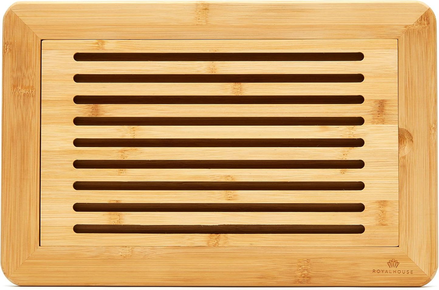 Large Premium Natural Bamboo Bread Cutting Board with Crumb Tray, Bread Serving Tray for Kitchen | Bread Serving Tray for Kitchen, Ideal for Slicing Loaves, Catching Crumbs, and Elegant Countertop Presentation