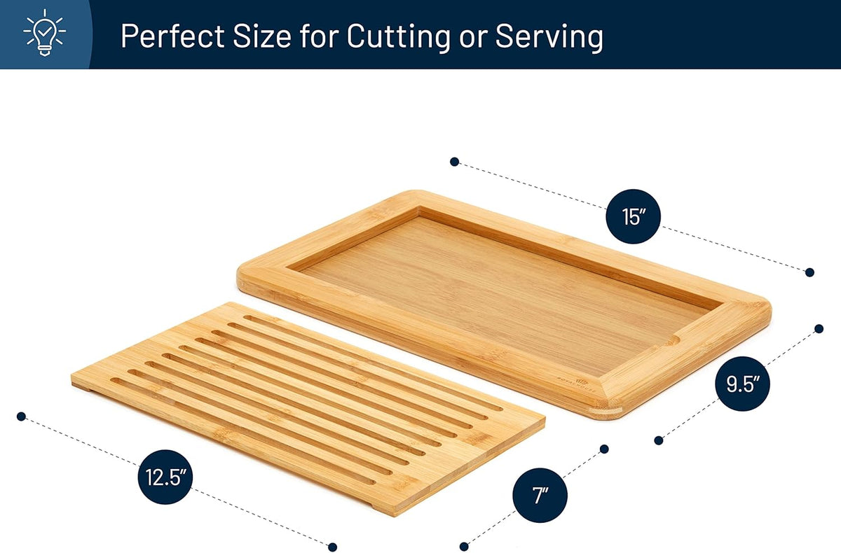 Large Premium Natural Bamboo Bread Cutting Board with Crumb Tray, Bread Serving Tray for Kitchen | Bread Serving Tray for Kitchen, Ideal for Slicing Loaves, Catching Crumbs, and Elegant Countertop Presentation