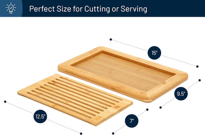 Large Premium Natural Bamboo Bread Cutting Board with Crumb Tray, Bread Serving Tray for Kitchen | Bread Serving Tray for Kitchen, Ideal for Slicing Loaves, Catching Crumbs, and Elegant Countertop Presentation