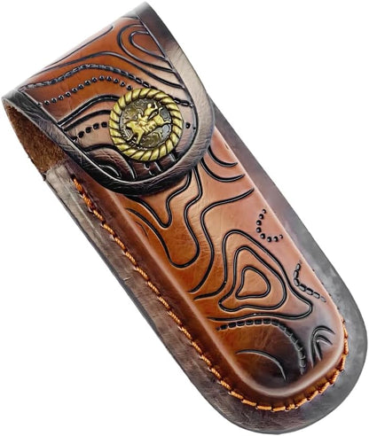 Leather Knife Sheath, Folding Knife Holder Pocket Knifes Case with Belt Loop for Camping Hunting Fishing Hiking Jungle