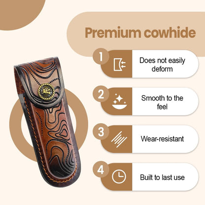 Leather Knife Sheath, Folding Knife Holder Pocket Knifes Case with Belt Loop for Camping Hunting Fishing Hiking Jungle