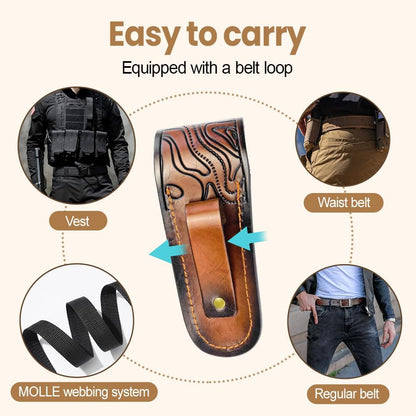 Leather Knife Sheath, Folding Knife Holder Pocket Knifes Case with Belt Loop for Camping Hunting Fishing Hiking Jungle