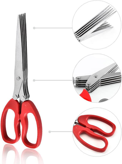 Shredder Scissors Multipurpose Multi-Blade Cutting Shears with Stainless Steel 5 Blades (Red)