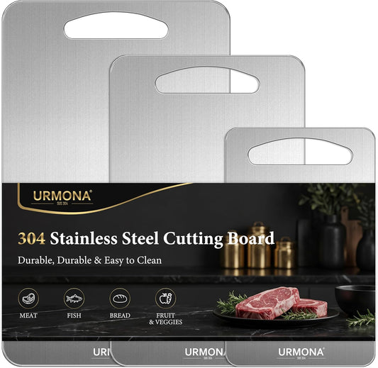 3 PCS 304 Stainless Steel Cutting Board For Kitchen, Non-Staining&Odor-Free, Burr-Free Edges, Dishwasher Safe, Non Toxic Cutting Board（S+M+L）