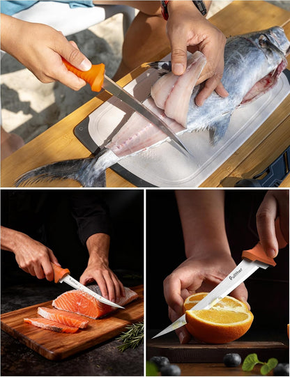 9 Inch Fillet Knife for fish,Stainless Steel Filet Knives with Non-Slip Handle,Fishing Gear with Protective Sheath