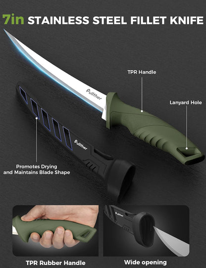 9 Inch Fillet Knife for fish,Stainless Steel Filet Knives with Non-Slip Handle,Fishing Gear with Protective Sheath