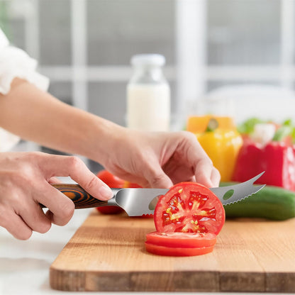 Cheese Knife, Tomato Knife 5.5" Serrated Blade, High Carbon German Steel, Mutil-Use Non Stick Design, Pakkawood Handle - Fiery Phoenix Series