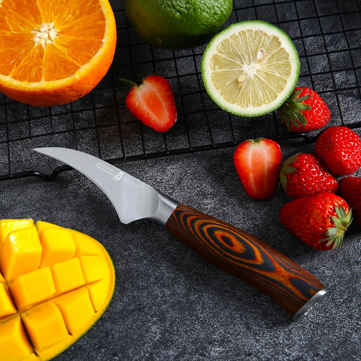 Cheese Knife, Tomato Knife 5.5" Serrated Blade, High Carbon German Steel, Mutil-Use Non Stick Design, Pakkawood Handle - Fiery Phoenix Series