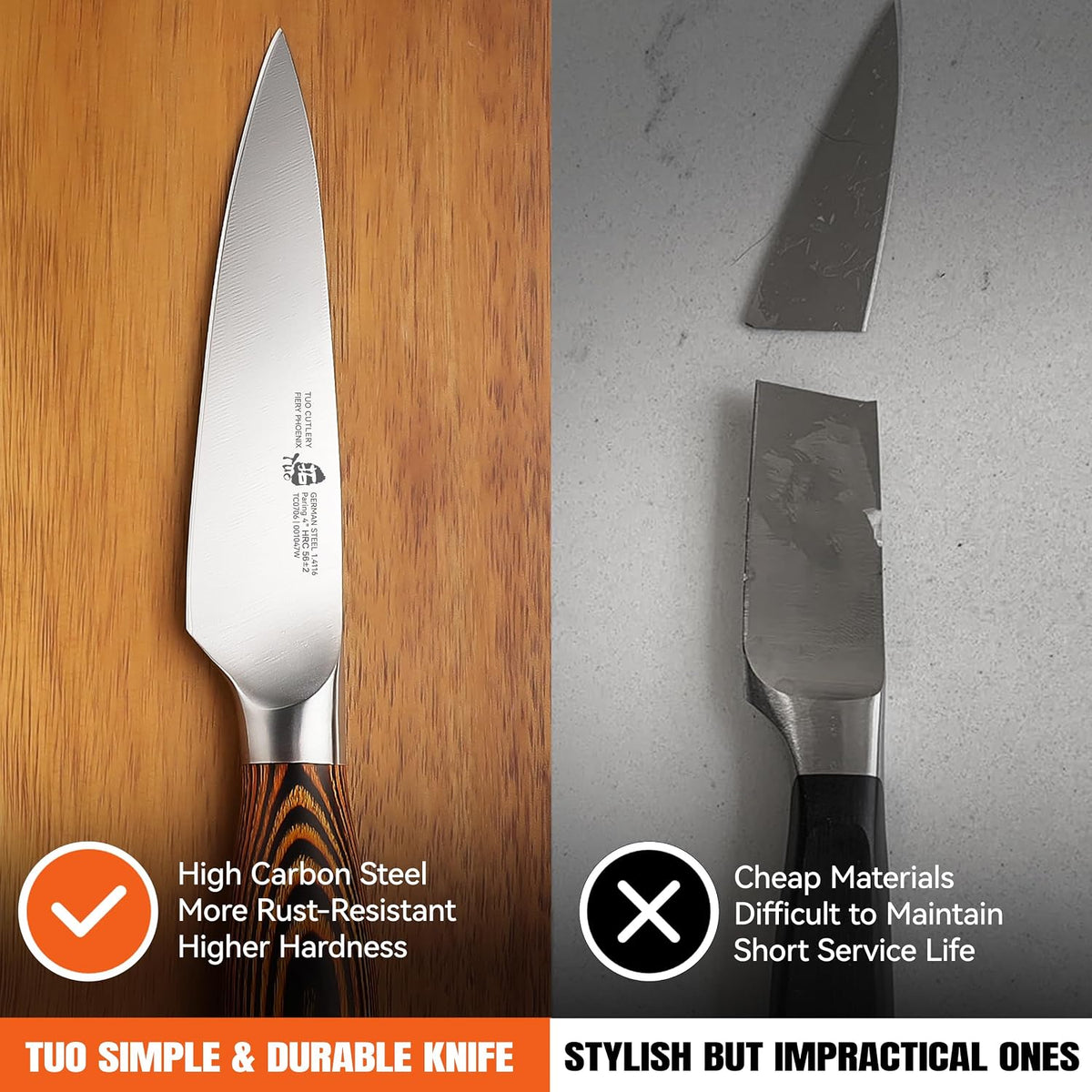 Cheese Knife, Tomato Knife 5.5" Serrated Blade, High Carbon German Steel, Mutil-Use Non Stick Design, Pakkawood Handle - Fiery Phoenix Series