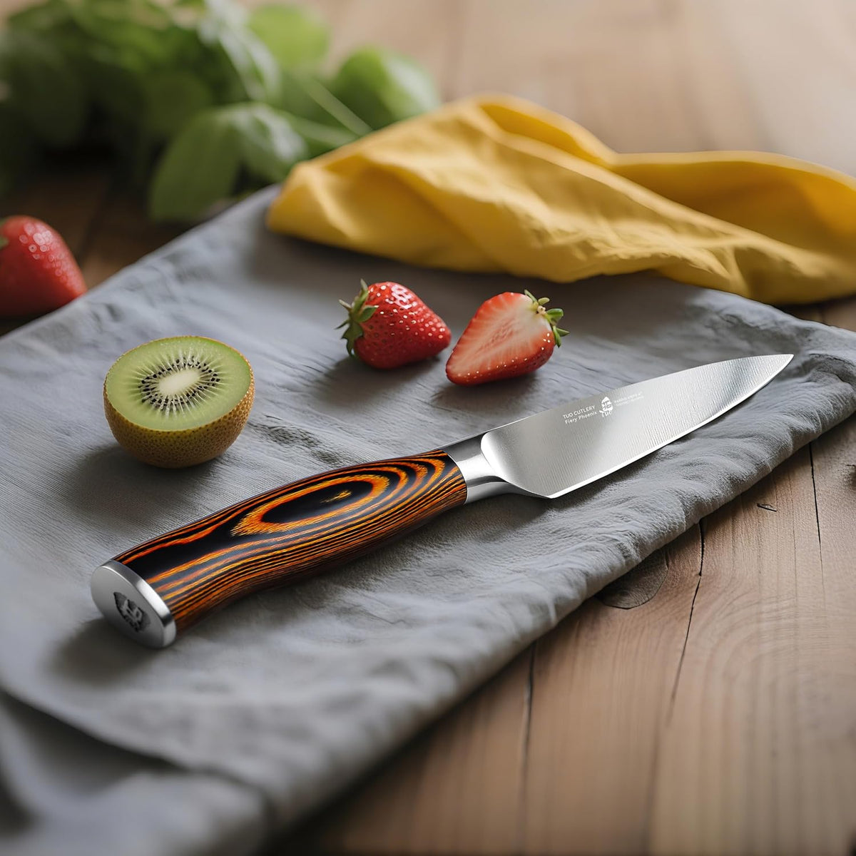 Cheese Knife, Tomato Knife 5.5" Serrated Blade, High Carbon German Steel, Mutil-Use Non Stick Design, Pakkawood Handle - Fiery Phoenix Series