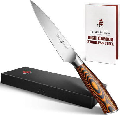 Cheese Knife, Tomato Knife 5.5" Serrated Blade, High Carbon German Steel, Mutil-Use Non Stick Design, Pakkawood Handle - Fiery Phoenix Series