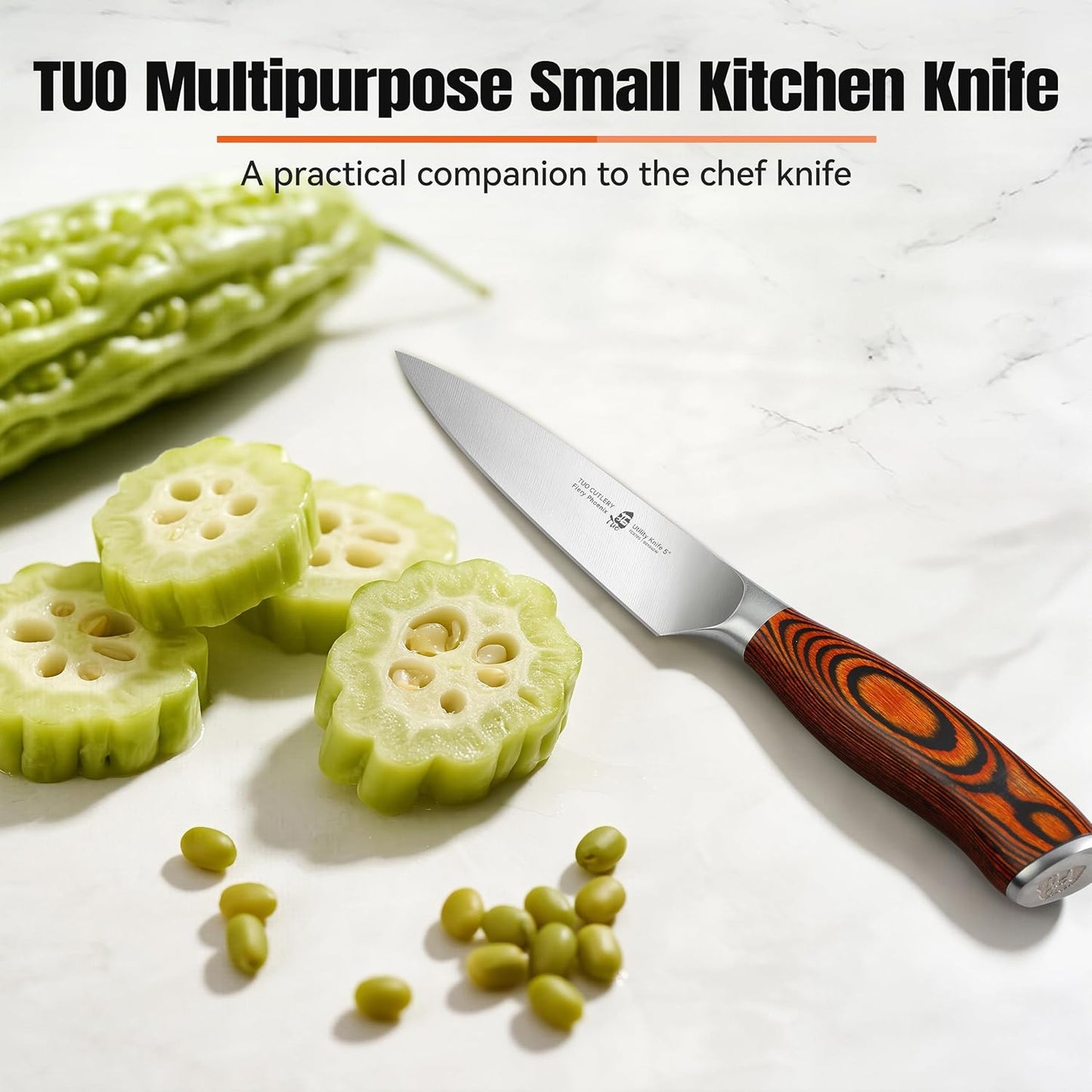 Cheese Knife, Tomato Knife 5.5" Serrated Blade, High Carbon German Steel, Mutil-Use Non Stick Design, Pakkawood Handle - Fiery Phoenix Series