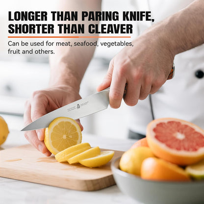 Cheese Knife, Tomato Knife 5.5" Serrated Blade, High Carbon German Steel, Mutil-Use Non Stick Design, Pakkawood Handle - Fiery Phoenix Series