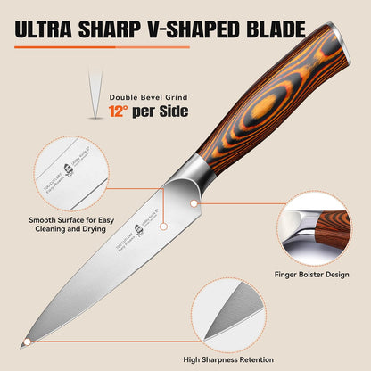 Cheese Knife, Tomato Knife 5.5" Serrated Blade, High Carbon German Steel, Mutil-Use Non Stick Design, Pakkawood Handle - Fiery Phoenix Series