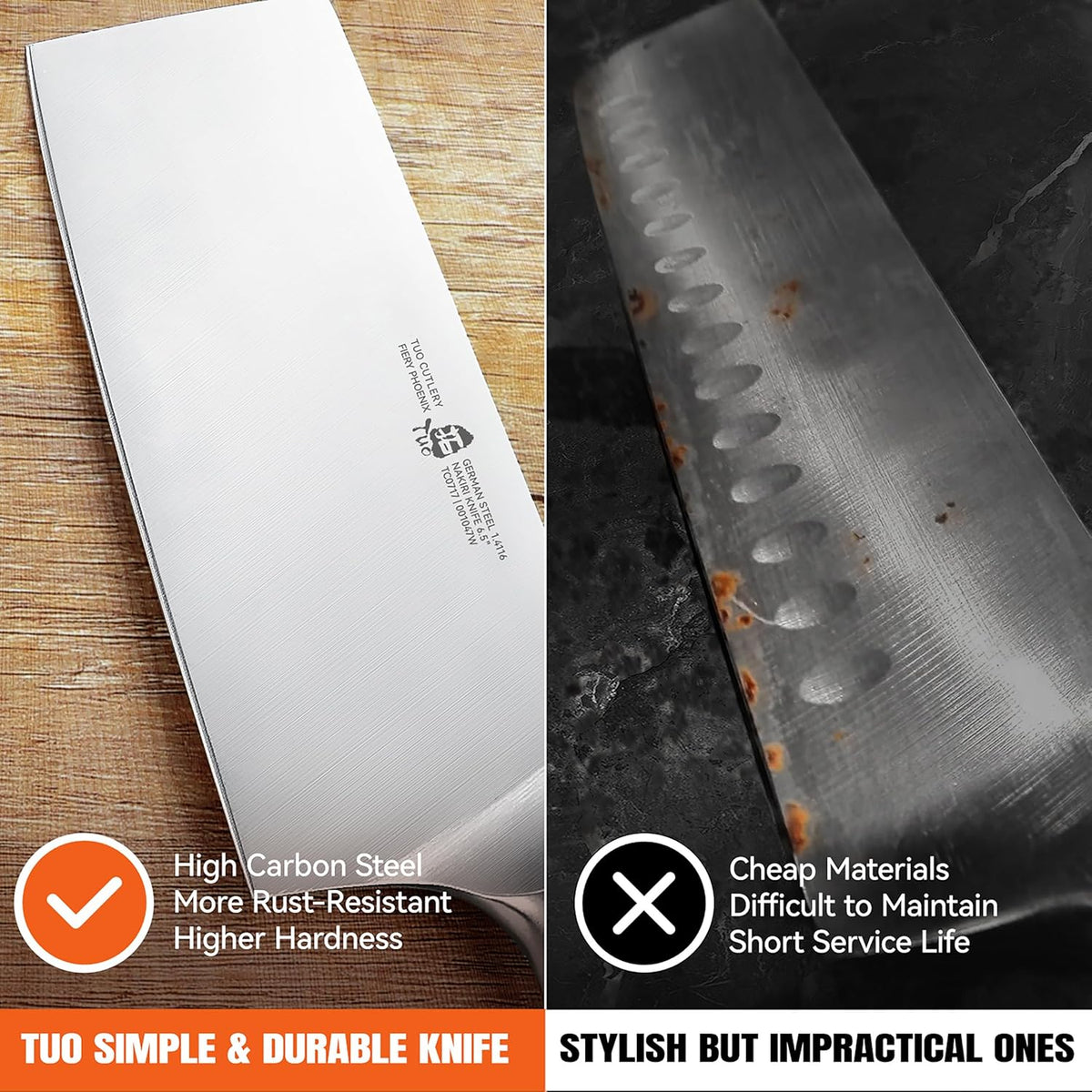 Cheese Knife, Tomato Knife 5.5" Serrated Blade, High Carbon German Steel, Mutil-Use Non Stick Design, Pakkawood Handle - Fiery Phoenix Series