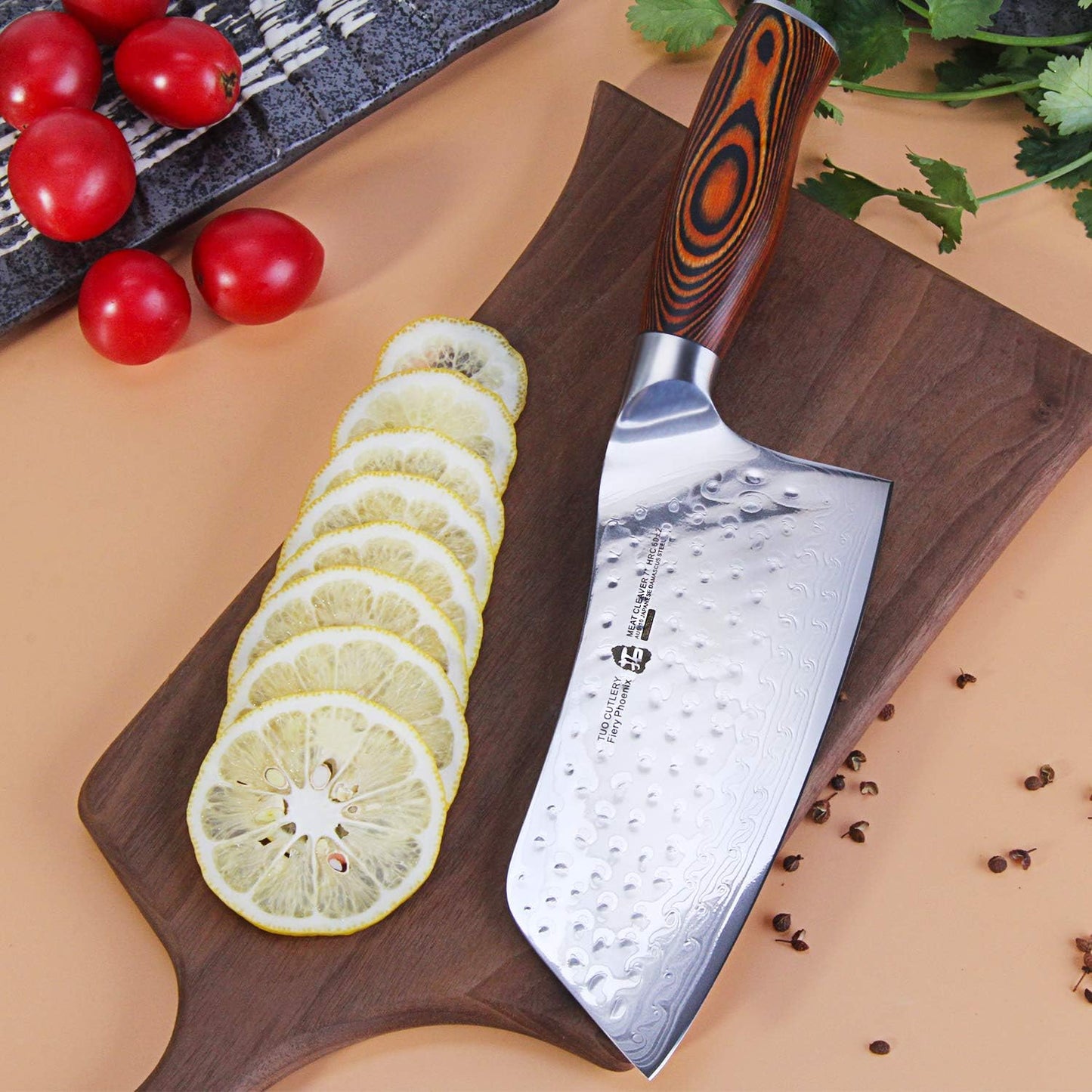 Cheese Knife, Tomato Knife 5.5" Serrated Blade, High Carbon German Steel, Mutil-Use Non Stick Design, Pakkawood Handle - Fiery Phoenix Series