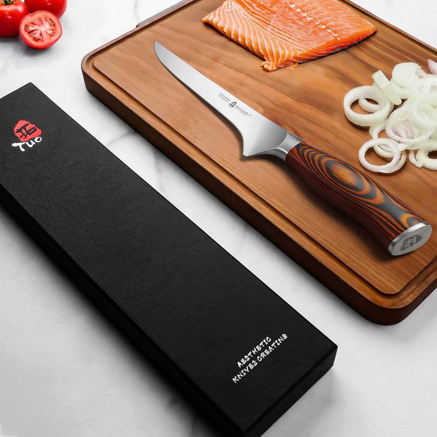 Cheese Knife, Tomato Knife 5.5" Serrated Blade, High Carbon German Steel, Mutil-Use Non Stick Design, Pakkawood Handle - Fiery Phoenix Series