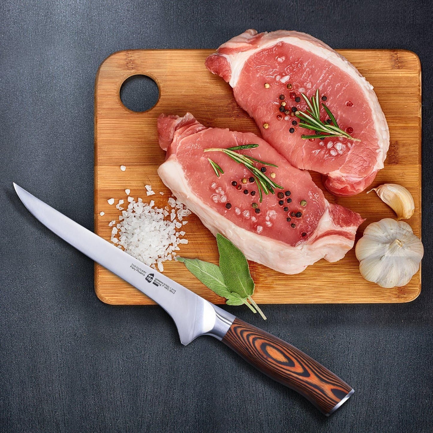 Cheese Knife, Tomato Knife 5.5" Serrated Blade, High Carbon German Steel, Mutil-Use Non Stick Design, Pakkawood Handle - Fiery Phoenix Series