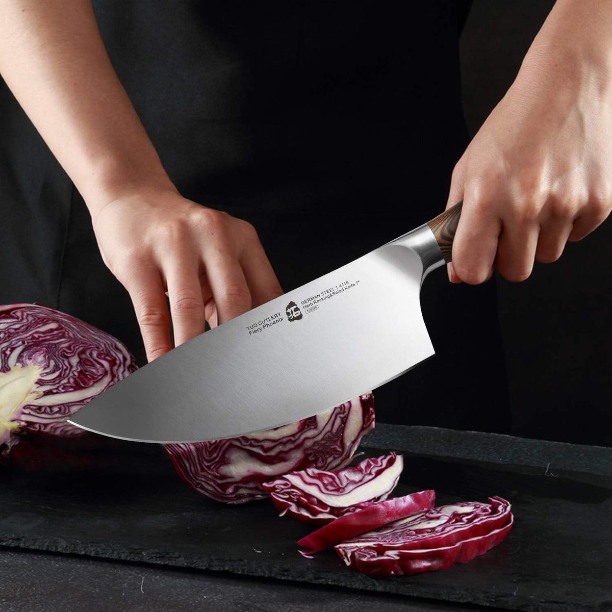 Cheese Knife, Tomato Knife 5.5" Serrated Blade, High Carbon German Steel, Mutil-Use Non Stick Design, Pakkawood Handle - Fiery Phoenix Series