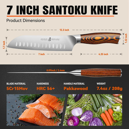 Cheese Knife, Tomato Knife 5.5" Serrated Blade, High Carbon German Steel, Mutil-Use Non Stick Design, Pakkawood Handle - Fiery Phoenix Series