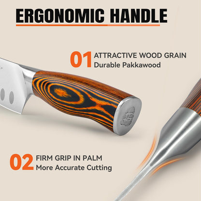 Cheese Knife, Tomato Knife 5.5" Serrated Blade, High Carbon German Steel, Mutil-Use Non Stick Design, Pakkawood Handle - Fiery Phoenix Series