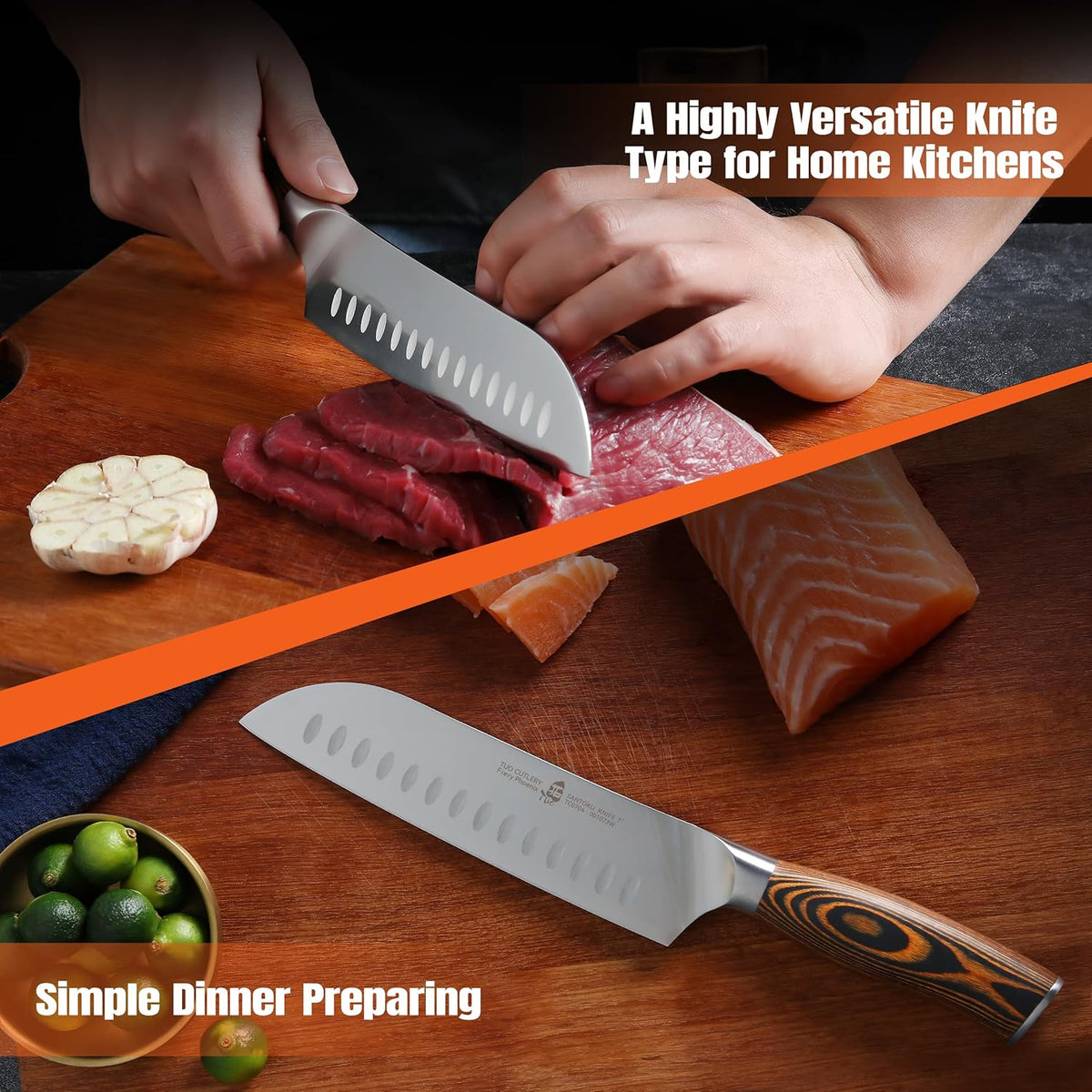 Cheese Knife, Tomato Knife 5.5" Serrated Blade, High Carbon German Steel, Mutil-Use Non Stick Design, Pakkawood Handle - Fiery Phoenix Series