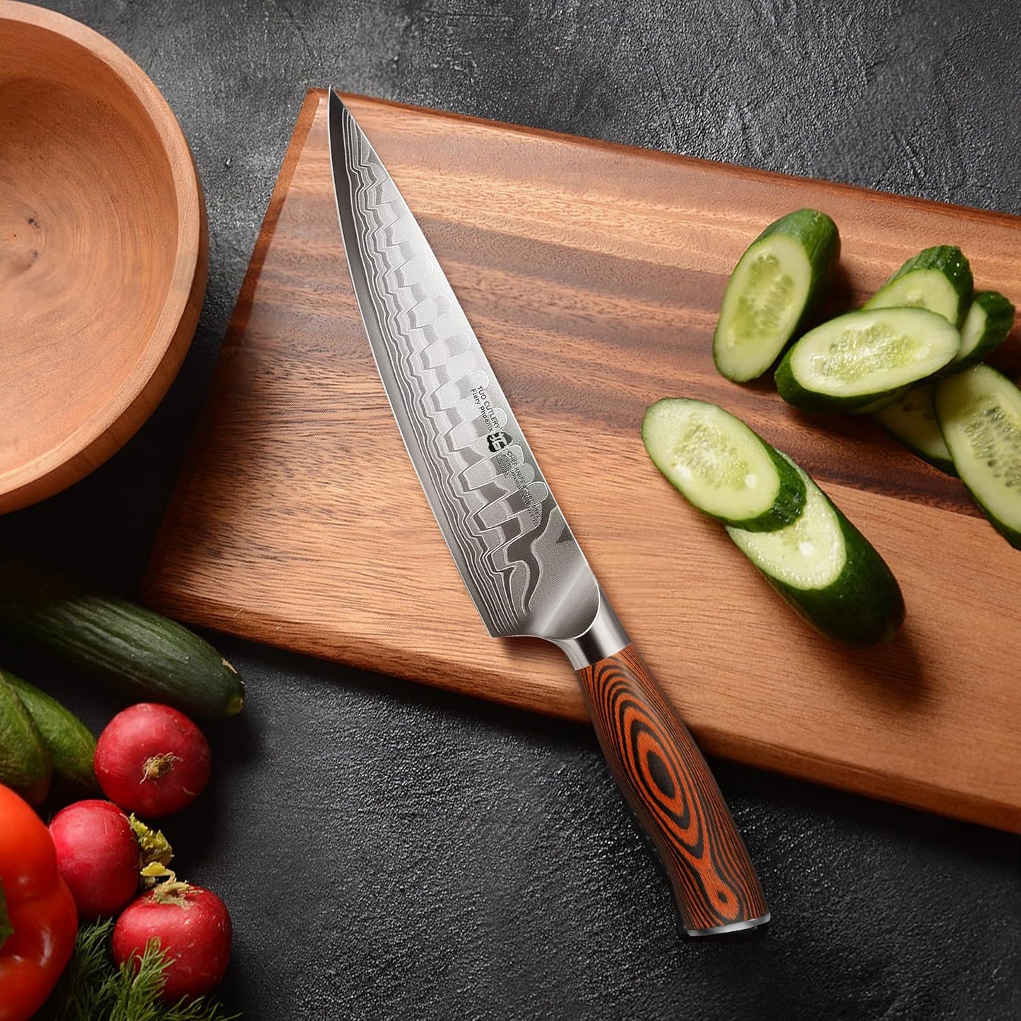 Cheese Knife, Tomato Knife 5.5" Serrated Blade, High Carbon German Steel, Mutil-Use Non Stick Design, Pakkawood Handle - Fiery Phoenix Series