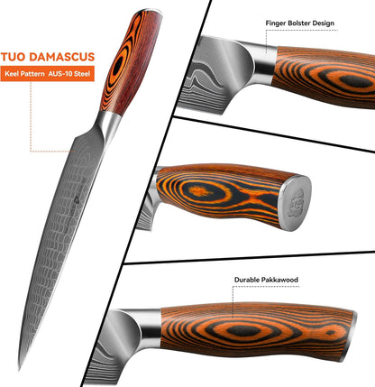 Cheese Knife, Tomato Knife 5.5" Serrated Blade, High Carbon German Steel, Mutil-Use Non Stick Design, Pakkawood Handle - Fiery Phoenix Series