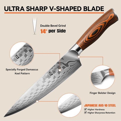 Cheese Knife, Tomato Knife 5.5" Serrated Blade, High Carbon German Steel, Mutil-Use Non Stick Design, Pakkawood Handle - Fiery Phoenix Series