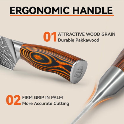 Cheese Knife, Tomato Knife 5.5" Serrated Blade, High Carbon German Steel, Mutil-Use Non Stick Design, Pakkawood Handle - Fiery Phoenix Series