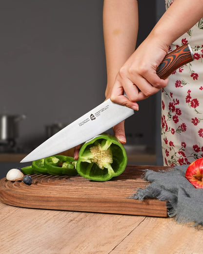 Cheese Knife, Tomato Knife 5.5" Serrated Blade, High Carbon German Steel, Mutil-Use Non Stick Design, Pakkawood Handle - Fiery Phoenix Series
