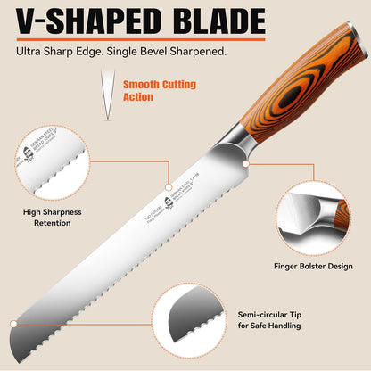 Cheese Knife, Tomato Knife 5.5" Serrated Blade, High Carbon German Steel, Mutil-Use Non Stick Design, Pakkawood Handle - Fiery Phoenix Series