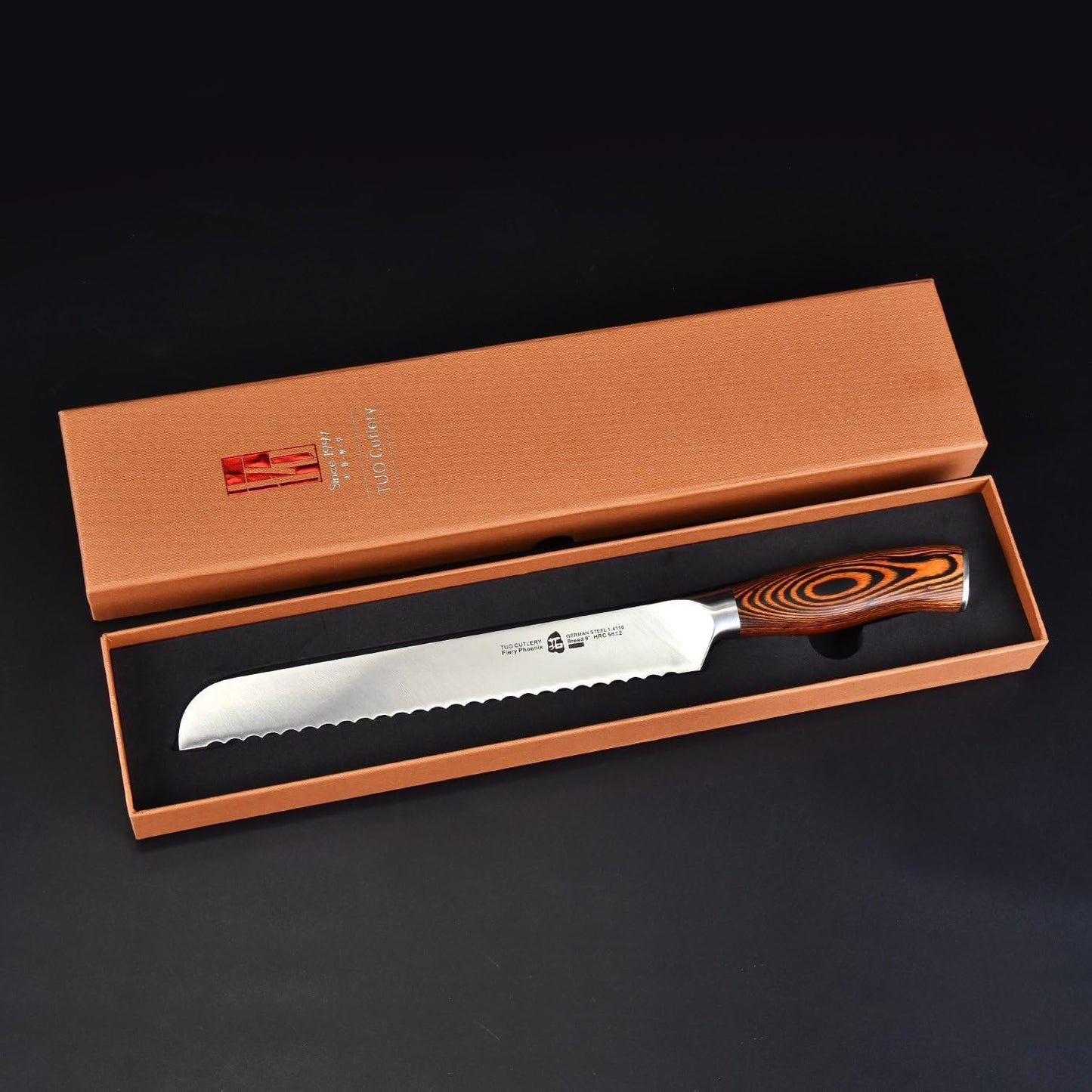 Cheese Knife, Tomato Knife 5.5" Serrated Blade, High Carbon German Steel, Mutil-Use Non Stick Design, Pakkawood Handle - Fiery Phoenix Series