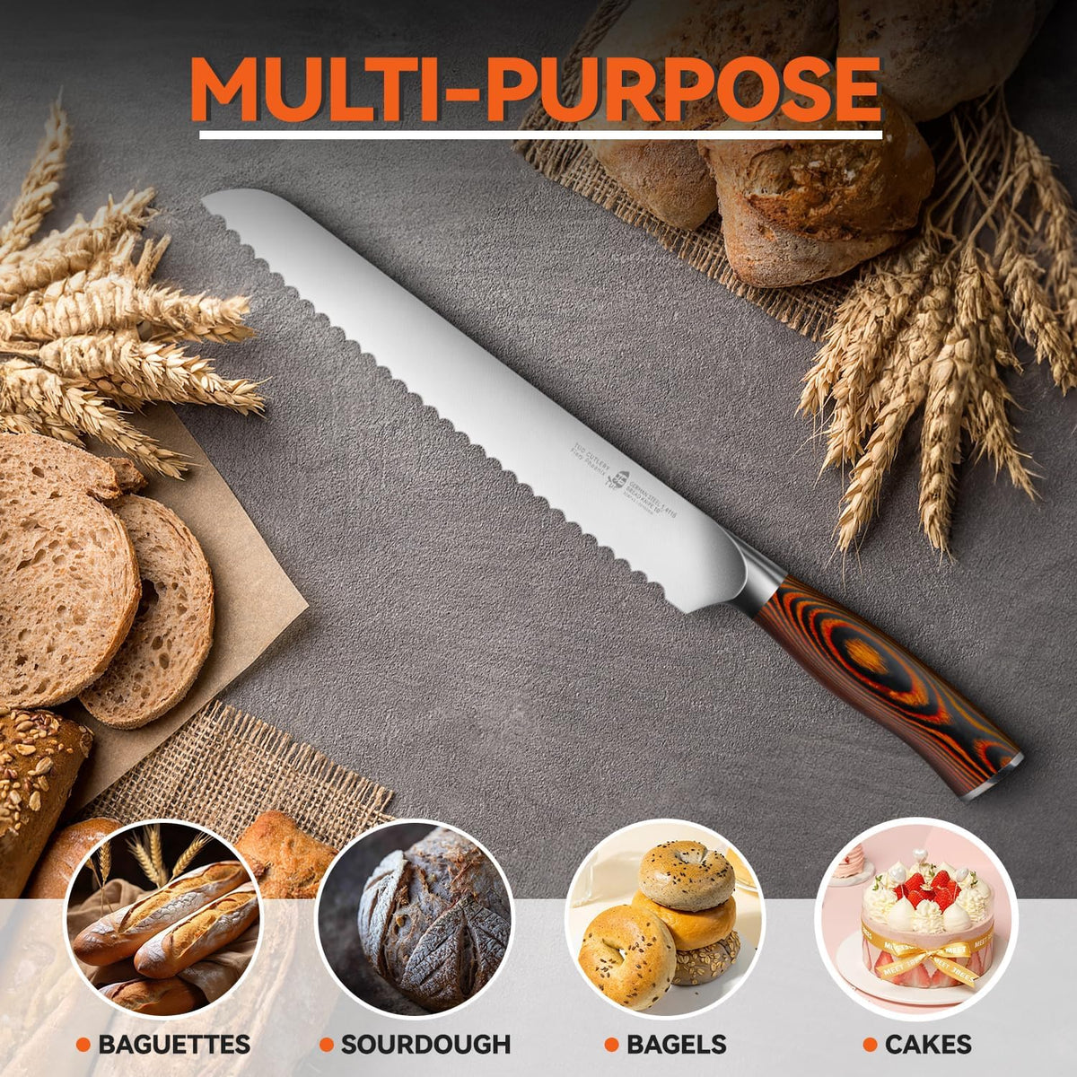 Cheese Knife, Tomato Knife 5.5" Serrated Blade, High Carbon German Steel, Mutil-Use Non Stick Design, Pakkawood Handle - Fiery Phoenix Series