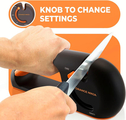 Orange Ninja Serrated & Kitchen Knife Sharpener – 4-Stage Sharpening Tool | Repairs, Sharpens & Polishes Straight & Serrated Blades – Ergonomic Non-Slip Grip, Works for Left & Right Handed Cooks