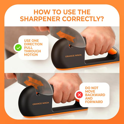 Orange Ninja Serrated & Kitchen Knife Sharpener – 4-Stage Sharpening Tool | Repairs, Sharpens & Polishes Straight & Serrated Blades – Ergonomic Non-Slip Grip, Works for Left & Right Handed Cooks