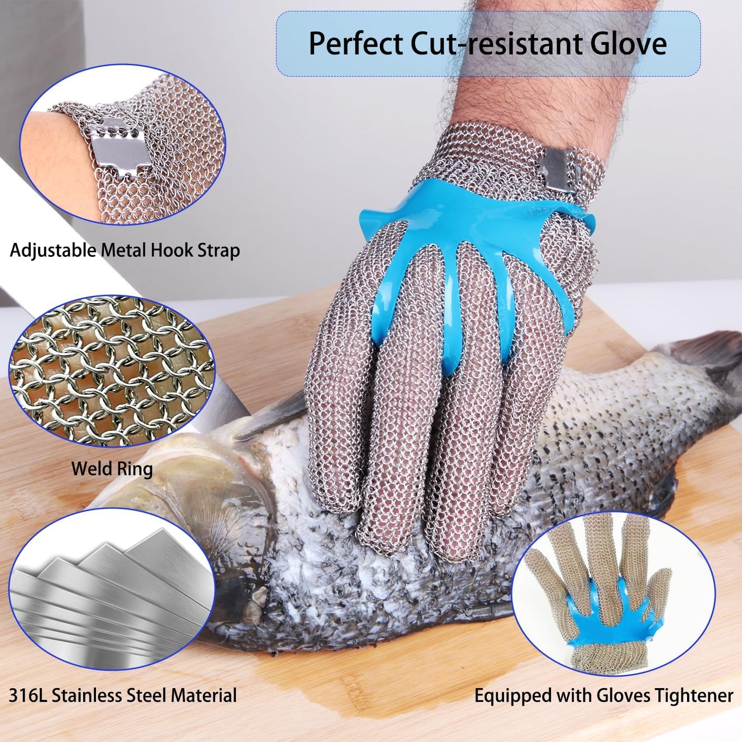 Cut Resistant Gloves Food Grade Stainless Steel Metal Mesh Chainmail Gloves