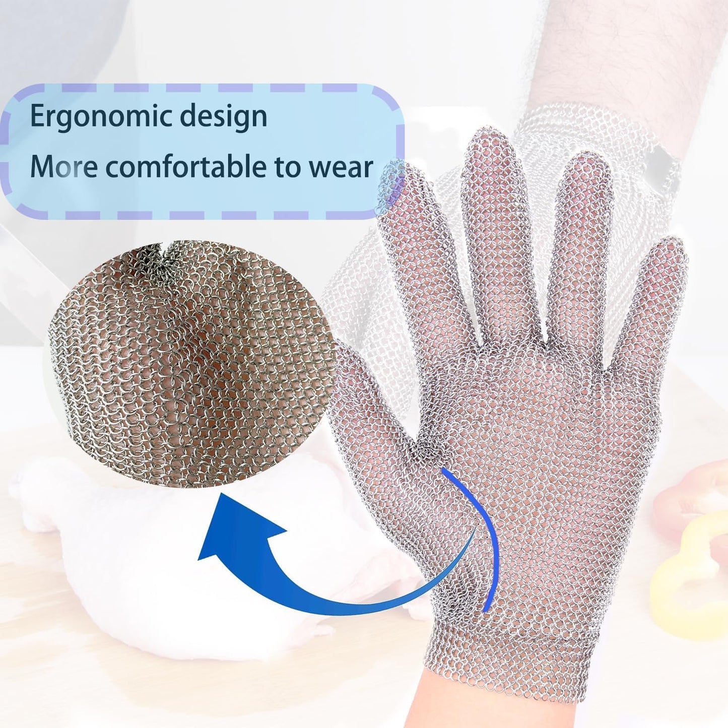 Cut Resistant Gloves Food Grade Stainless Steel Metal Mesh Chainmail Gloves